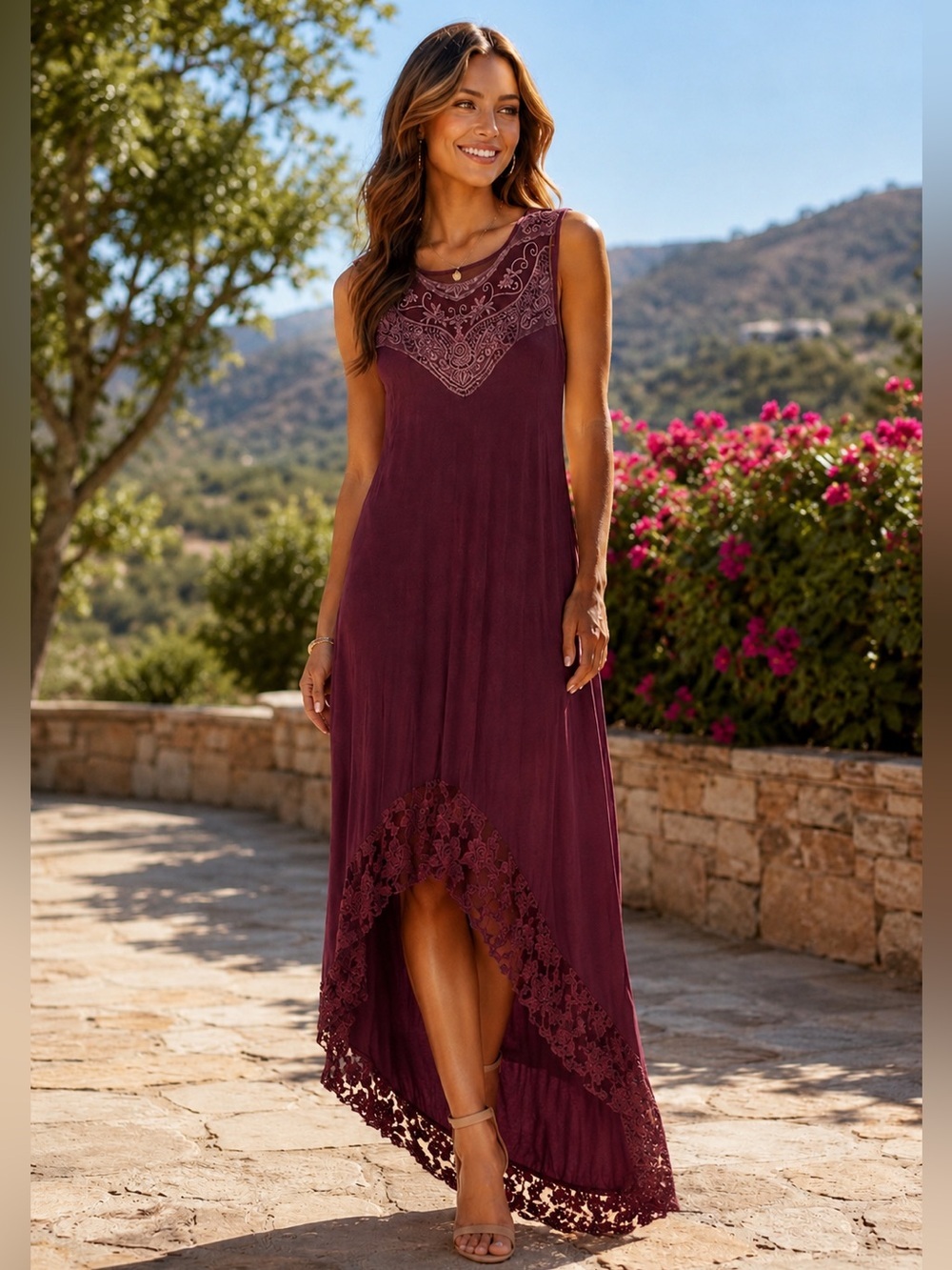POL Sleeveless Embellished Asymmetrical Maxi Dress